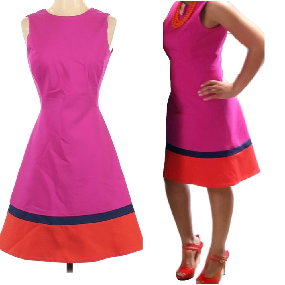 Belle Badgley Mischka Pink Color Block Dress